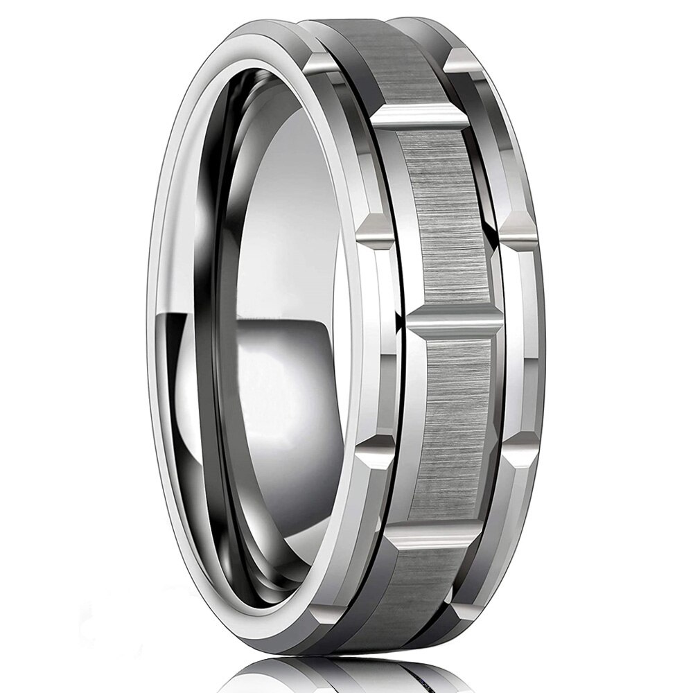 Modern Men 8MM pierścień ze stali nierdzewnej srebrny kolor szczotkowany podwójny rowek wzór męska obrączka Party biżuteria dla kobiet prezent: 10 / Silver