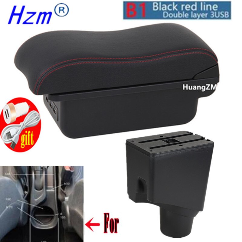 For Toyota Yaris Armrest For Toyota Yaris hybrid Car Armrest box Retrofit parts Interior Storage box USB LED: B1 style red line