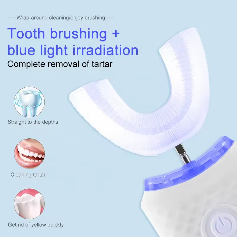 Ultrasonic Electric Toothbrush Adult Travel Home Automatic Rechargeable Hands Free 360 Cleaning U Shape Toothbrush Teeth Guard