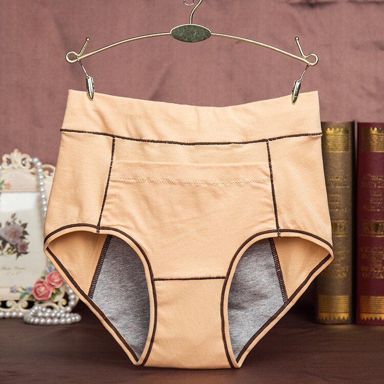 Mutandine a vita alta 5 pezzi con pantaloni fisiologici sanitari in cotone a tenuta stagna tascabili per biancheria intima per ragazze: beige