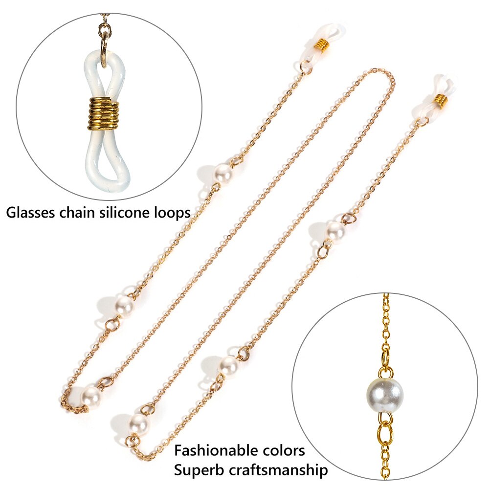Pearls Sunglasses Chains for Women Metal Charms Eyeglasses Lanyard Necklace Glasses Holder Strap Cord Eyewear Retainer