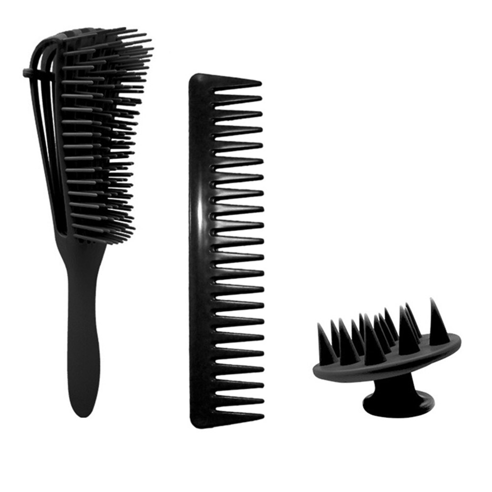 3 Stuks Detangling Hair Brush Massage Nat Haar Kam Ontklitter Haarborstel 2a Om 4c Kinky Golvend/Krullend/Coily/Nat/Droog/Olie/Dik Haar: 	Black