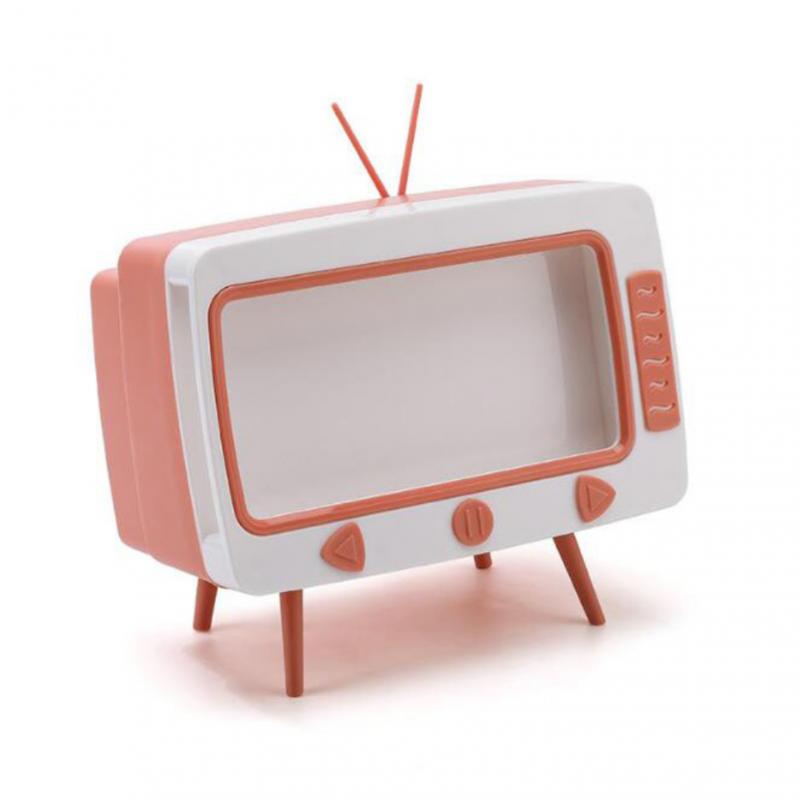 Retro Radio Tissue Box Desktop Home Decorate Storage Tube 2 In 1 TV Tissue Box Multifunct Mobile Phone Holder: pink B