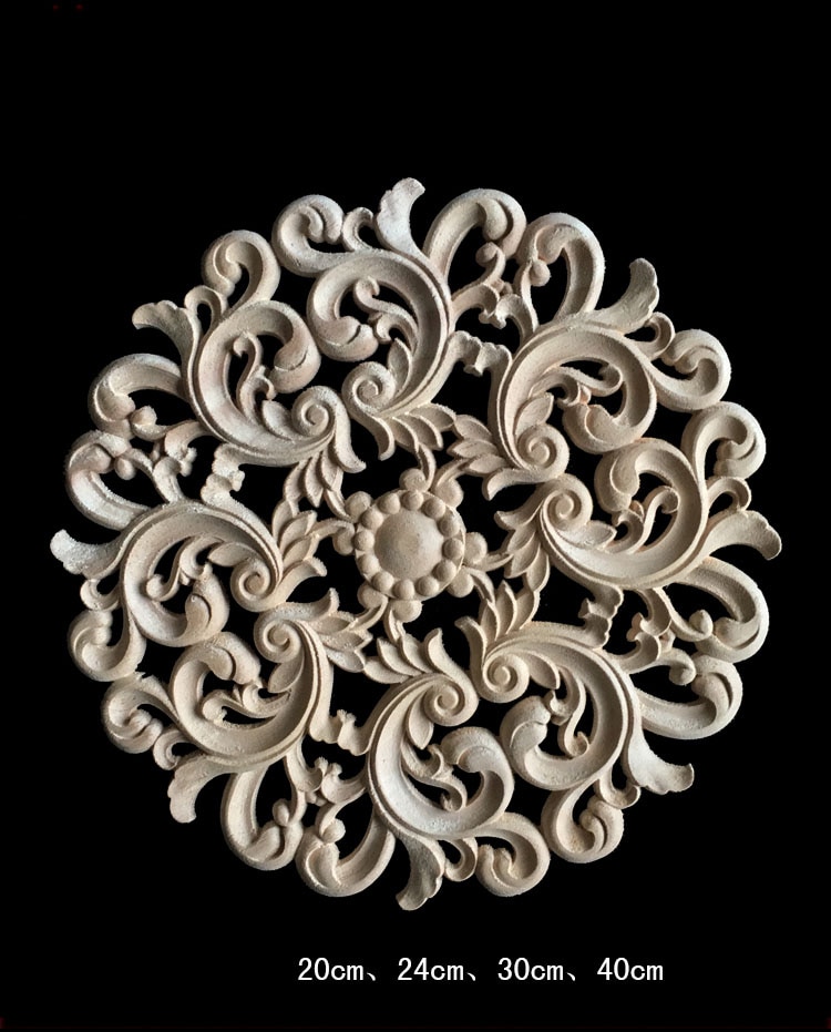 Woodcarving Flower Carved Wood Applique China Furniture Decorative Gate Bed Crown Cabinet Vintage Home Decor 20CM 24CM 30CM 40CM