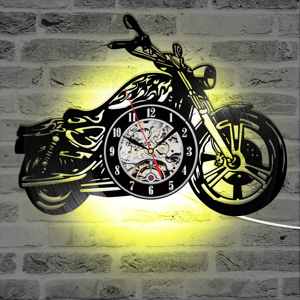 Horloge murale lumineuse LED 3D en forme de moto, horloge murale en vinyle, décoration de maison, Fans de moto,