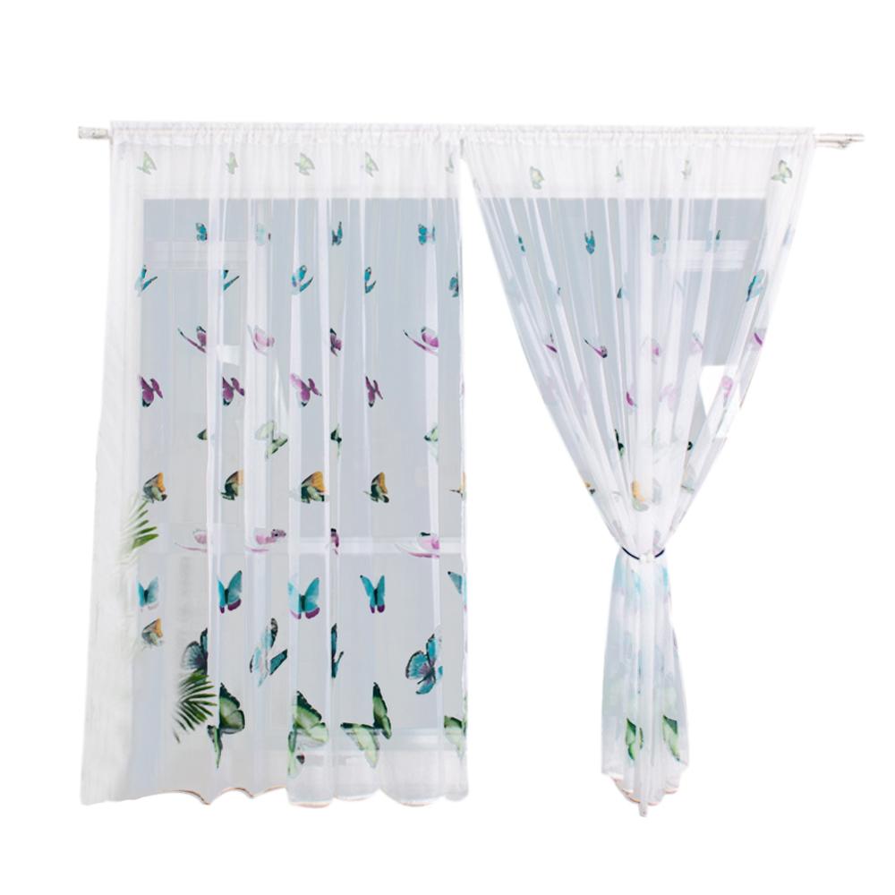 Sypialnia dostarcza tiul na firanki kurtyna jasny wzór motyl gaza zwykły balkon robić sypialni hotel okno zasłona wystrój, 100x200cm: biały 3