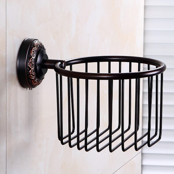 Messing Badkamer Accessoires Set Zwart Gepolijst Robe Haken Zeepbakje Toiletborstel Houders Wc Ringen Asbak Tissue Mand: Tissue Basket