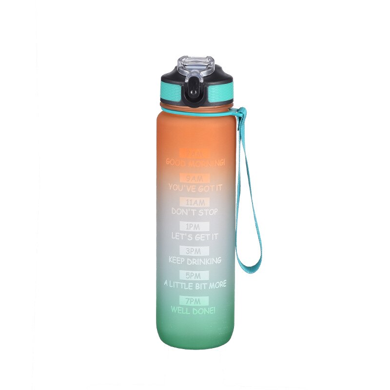 Botella de agua deportiva con pajita, vaso esmerilado sin BPA, a prueba de fugas, para deportes al aire libre, 1 Litro: Orange Green
