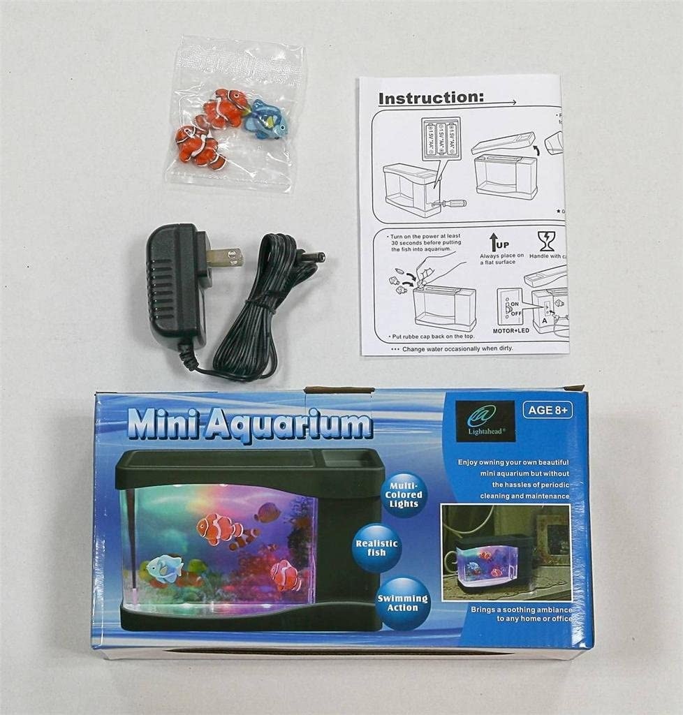 Mini acuario Artificial con luz LED para natación, pecera sensorial multicolor con burbujas, caja de peces, novedad de