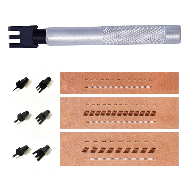LMDZ Leather Flat Punch Tool Set Steel Handle Can Replacement Head Belt Hole Punching Leather Rope Weaving Chisel Craft Tool