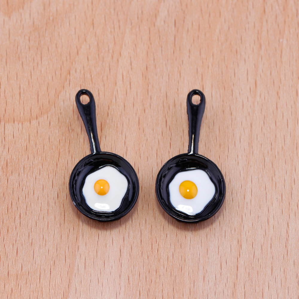 10PCS Fried Egg Omelette In Pan Saucepan Enamel Metal Alloy Pendants Charms for Bracelet Earring Diy Jewelry Making Supplies: SILVER PLATED