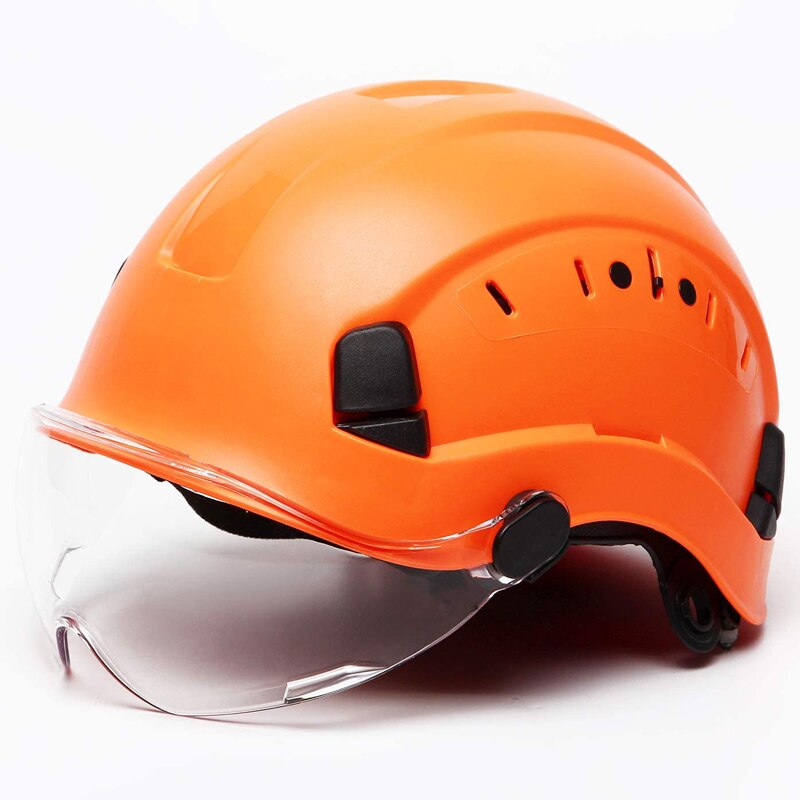 Safety Helmet With Goggles Men&#39;s Construction Hard Hat ABS Protective Helmets Work Cap For Working Climbing Riding: Orange-Clear Goggles
