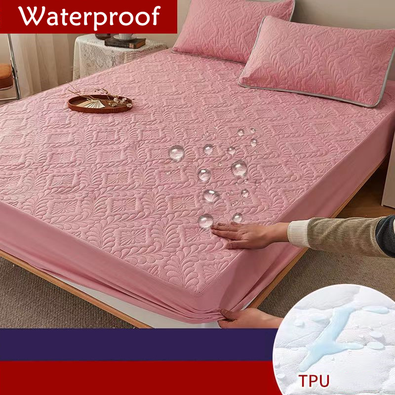 Gewatteerd 100% Waterdicht Hoeslaken Met Elastische Queen King Size Matrasbeschermer Massief Bed (Kussensloop Nodig Om Te Bestellen): King / Rood