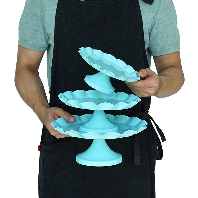 Blue cake stand high foot metal iron cake tools for dessert table decoration wedding party suppliers sweet baking love: Medium And Small