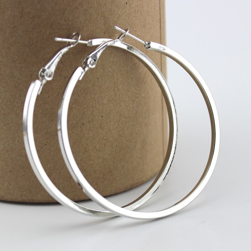 Gold/Silver Plated 40 50 60mm Eenvoudige Grote Cirkel Hoop Earring voor Vrouwen Sieraden: Silver / 40mm