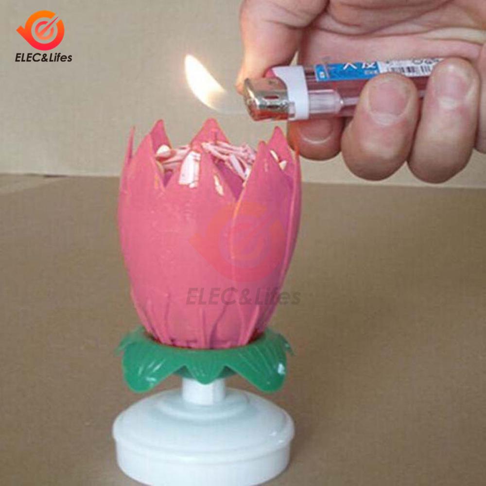 Birthday Cake Candle Lotus Flower Musical Candle Art Candle Lights For Christmas Festival Decoration Kid Wedding Party
