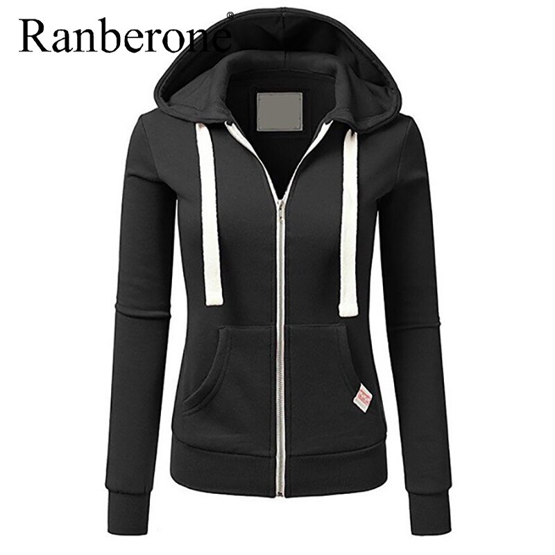 Ranberone – veste de sport à capuche pour femme, sweat-shirt à manches longues, fermeture éclair, couleur unie