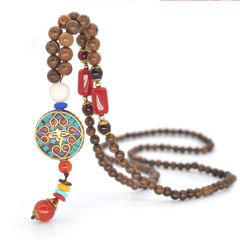 Yumfeel Handgemaakte Nepal Sieraden Boeddhistische Mala Hout Kralen Hanger Ketting Etnische Hoorn Vis Lange Verklaring Ketting Voor Vrouwen Mannen: N2045