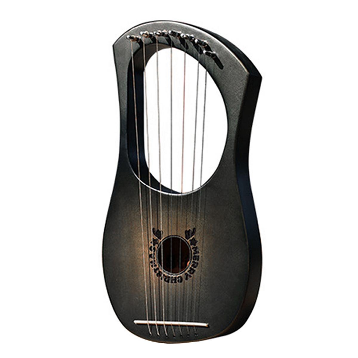 Træ mahogni 7 -strenget lyre harpe strenge musikinstrument med pickup tuning hammer rengøringsklud harpe instrument: Gevir sort