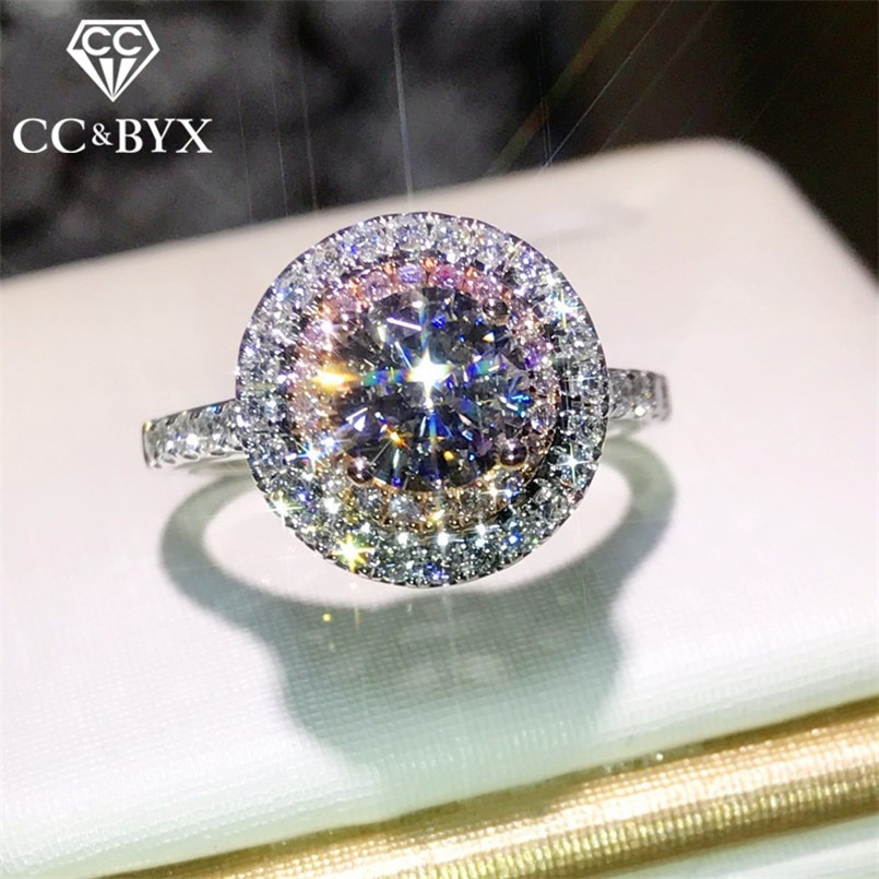 CC Vintage S925 Silver Rings For Women Ring Pink Round Stone Bridal Wedding Jewelry Temperament Accessories CC593