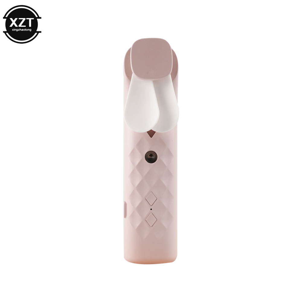 Portable 2 In 1 Mini Fan Humidifier USB Rechargeable Handheld Fan Water Spray Mist Fan Face Steamer Air Conditioner for Outdoor: Pink