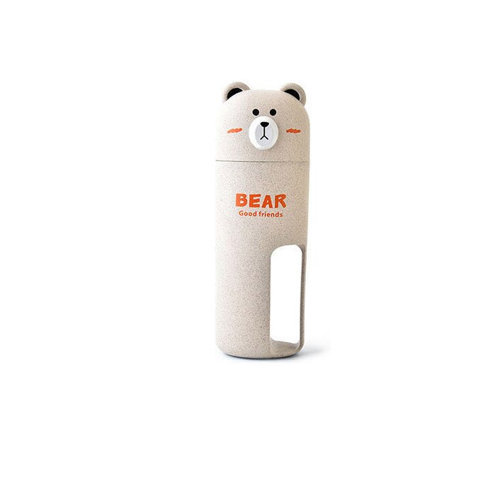 XZJJA Wheat Straw Cute Bear Bathroom Accessories Sets Travel Wash Cup Set Portable Toothbrush Toothpaste Box Wash Gargle Suit: Beige