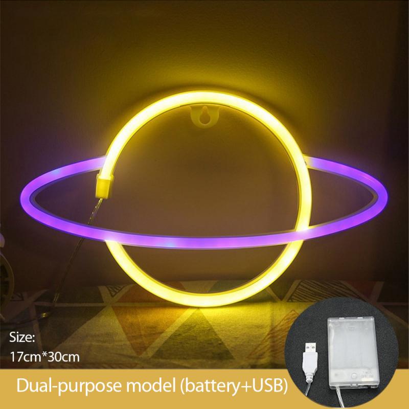 Luz de neón creativa con forma de Planeta, señal de Led neón USB/batería para dormitorio, en casa, decoración de boda, , lámpara de noche: As shown 06