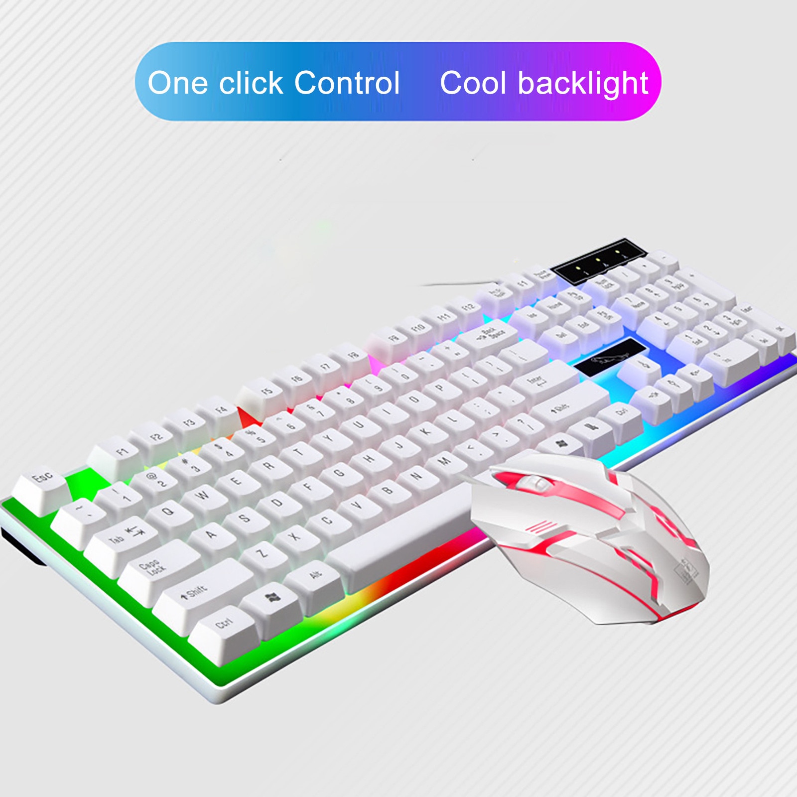 White Keyboard + Mouse Sets Colorful Led Illuminated Backlit Usb Wired Pc Rainbow Gaming Keyboard Mouse Computer Accessories