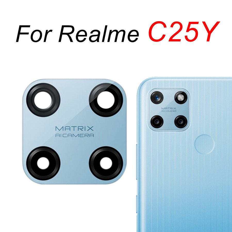 2 pz/lotto Posteriore Posteriore della Macchina Fotografica Obiettivo di Vetro Per Realme C3 C11 2021 C12 C15 C17 C20 C20A C21 C21Y C25 C25S C25Y C35 di Ricambio + Adesivo: C25Y-Glacier Blue