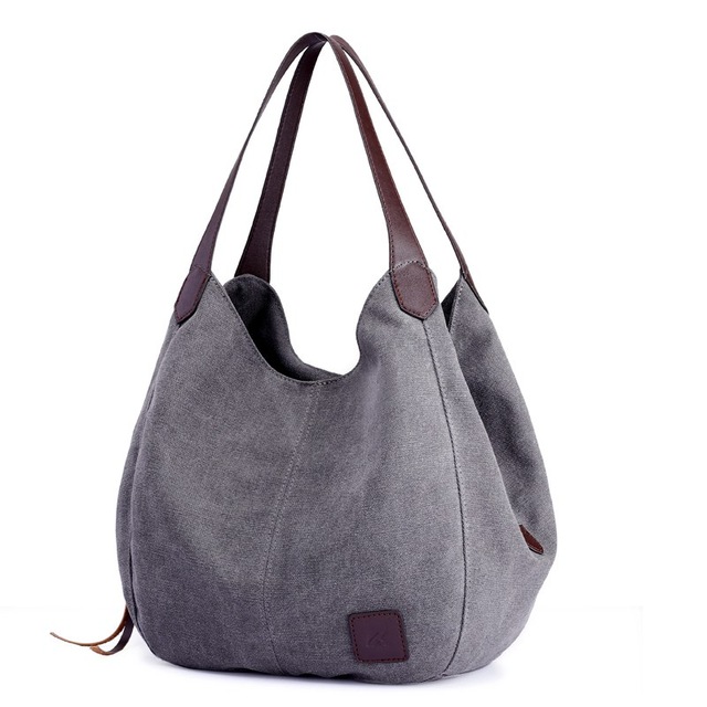 Women's Canvas Handbags Female Hobos Tote Messenger Bags Single Shoulder Bags Vintage: Grey