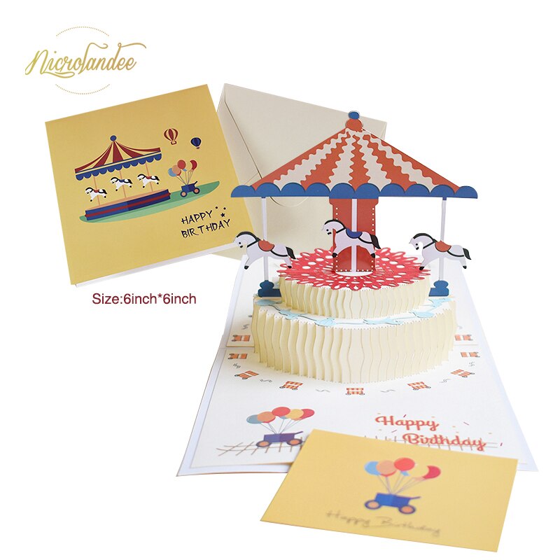 NICROLANDEE 3D Pop-Up Birthday/Greeting Cards Handmade Birthday Party Postcards Card with Envelopes for Your Loved Ones: Merry-Go-Round