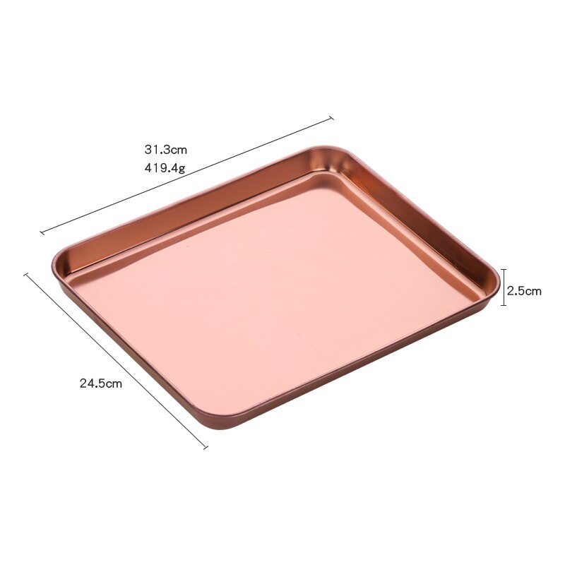 1PCS Serving Plate Stainless Steel Baking Pan Rectangle Storage Cafeteria Tray Food Fruit Plate Barbecue Dish kitchen Accessorie: Pink