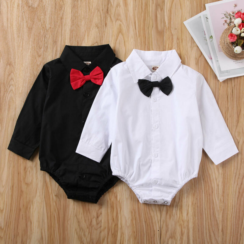 Kids Baby Boy Clothes Gentleman Bowknot Rompers T-Shirt Tops Outfits
