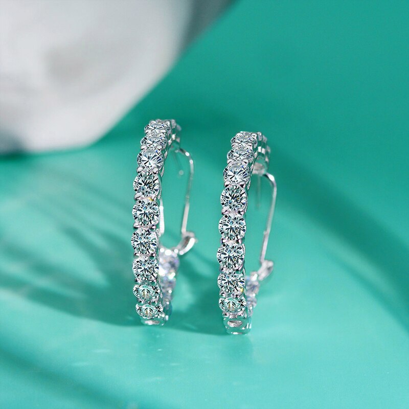 OEVAS Luxury 100% 925 Sterling Silver Created Moissanite Gemstone Hoop Earrings Wedding Engagement Fine Jewelry