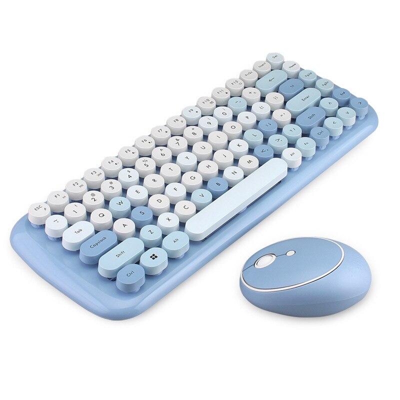 Wireless Keyboard Mouse Kit for Notebook with Free Mouse Pad 1600DPI Wireless Mouse Retro Punk Colorful 84 Round Keys Keyboard: blue Keyboard Mouse