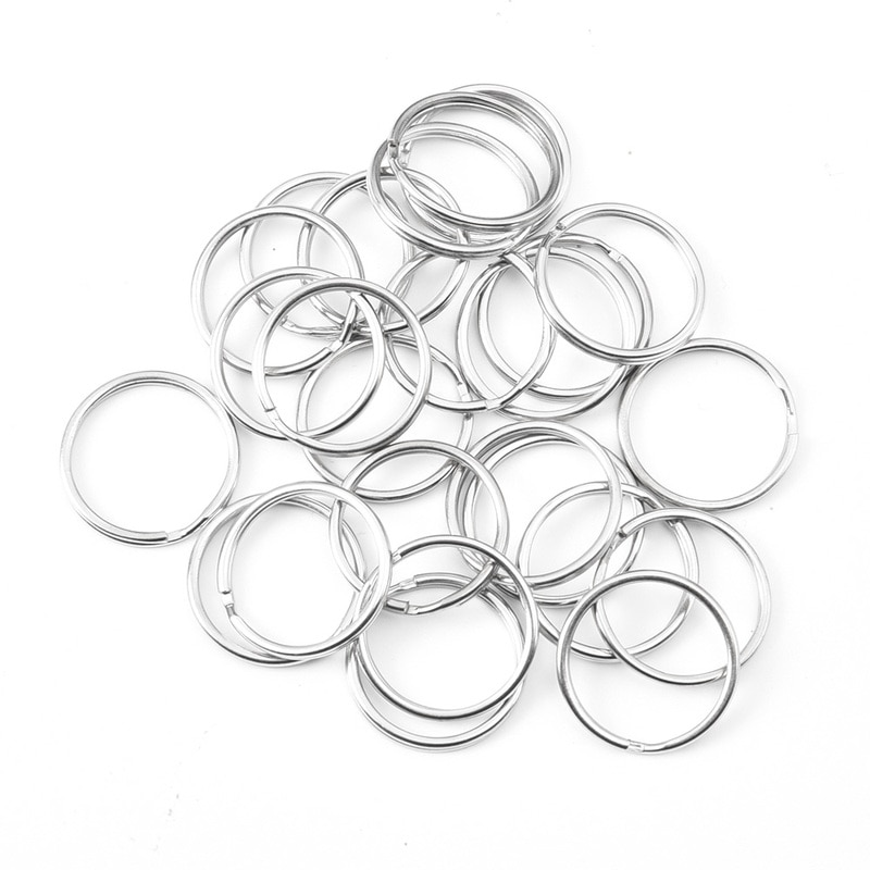 20 pces 40 pces prata polido cor chaveiro buraco de aço inoxidável chaveiro chaveiro ródio chapeado redondo split chaveiro atacado