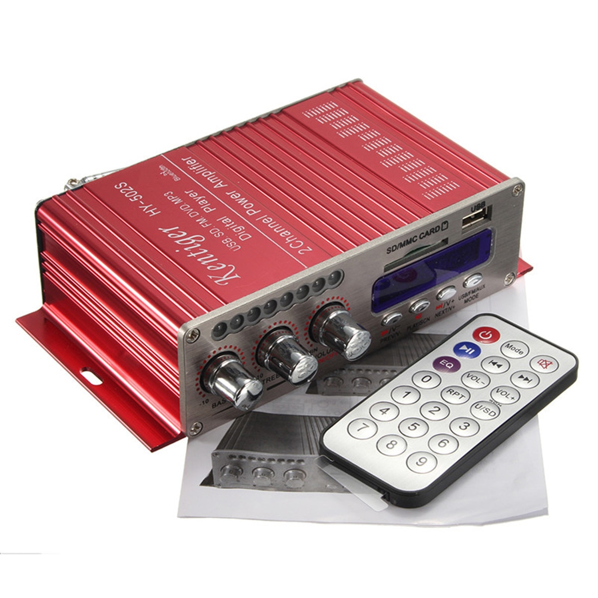 Amplificador DE Audio HIFI para coche, 200W + 200W, 12V, 2 canales, Amplificador de potencia de Audio estéreo, bluetooth, Radio FM, USB, con mando a distancia