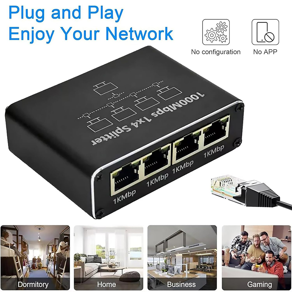 100/1000 Mbit/s Ethernet-Netzwerk-Splitter 1 bis 2/4 RJ45-Verteiler Internet-Verteiler-Hub für Router Computer Digitale Fernseher