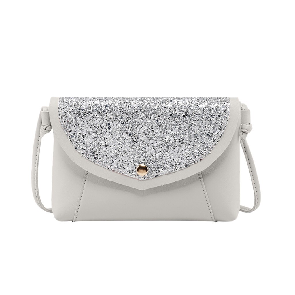 Frauen Pailletten Kette Handtasche Abend Tasche PU Leder Schulter Tasche Kleine Klappe Umhängetaschen für Frauen Bote Taschen: Grau