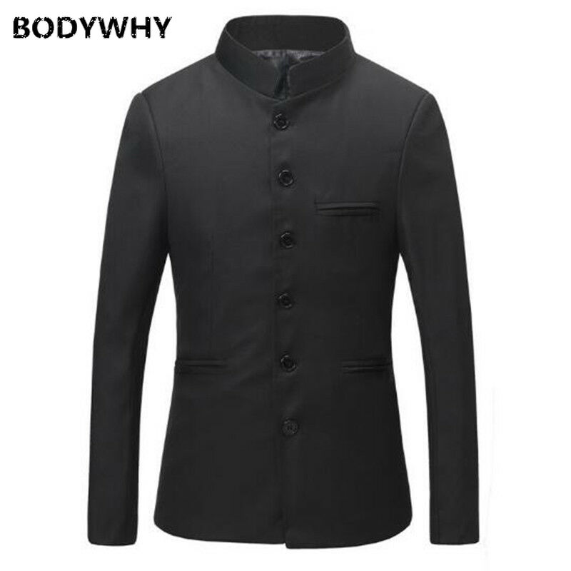 Herre svart dress jakke stå krage kinesisk formell kjole tradisjonell tang jakke nyhet stil blazer polyester