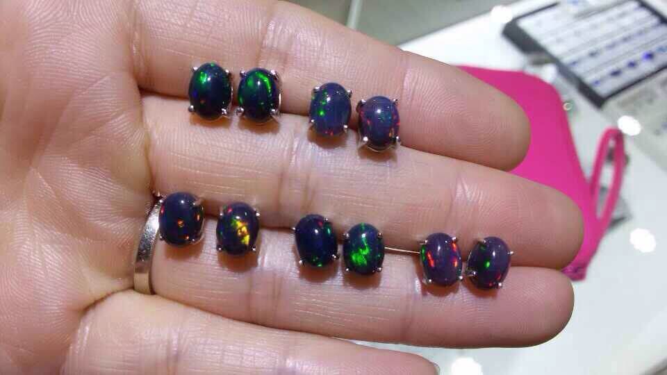 Special offer natural black opal earrings, simple style, 925 sterling silver,