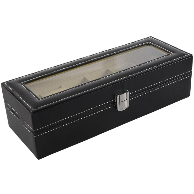 Watch case Leather watch box Jewelry box for men (6 compartments - Black)