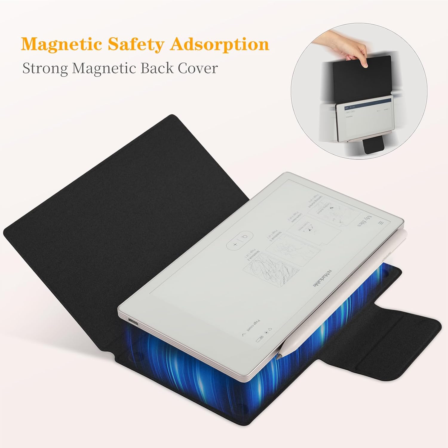Etui til remarkable paper pro move 7.3 " magnetisk fastgørelse slim book folio beskyttelsesomslag med penlås automatisk dvale/vågn