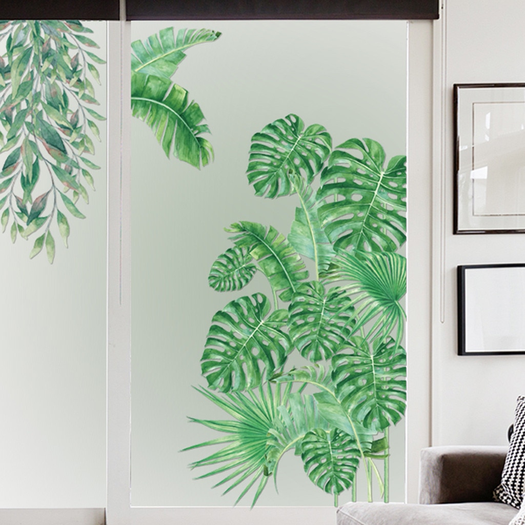 Green Leaves Wall Stickers for Home Bedroom Living Room Tropical Plants Wall Sticker Vinyl Wall Decals Door Murals Wallpaper#40