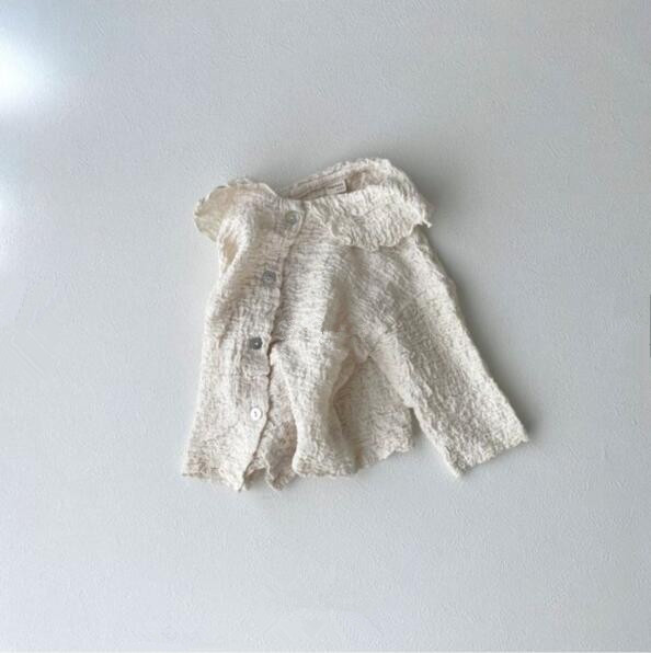 2022 Korea Lente En Herfst Meisjes Bubble Geplooide Mori Ruche Lange Mouwen Gebreide Katoen Leuk Overhemd: Beige / 4T