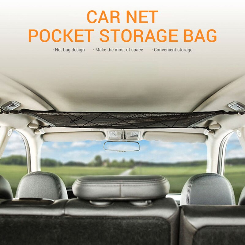 Filet de rangement de plafond de voiture, poche de filet de rangement Portable de toit intérieur sac de filet suspendu grande capacité pochette de chargement automatique produits de voiture