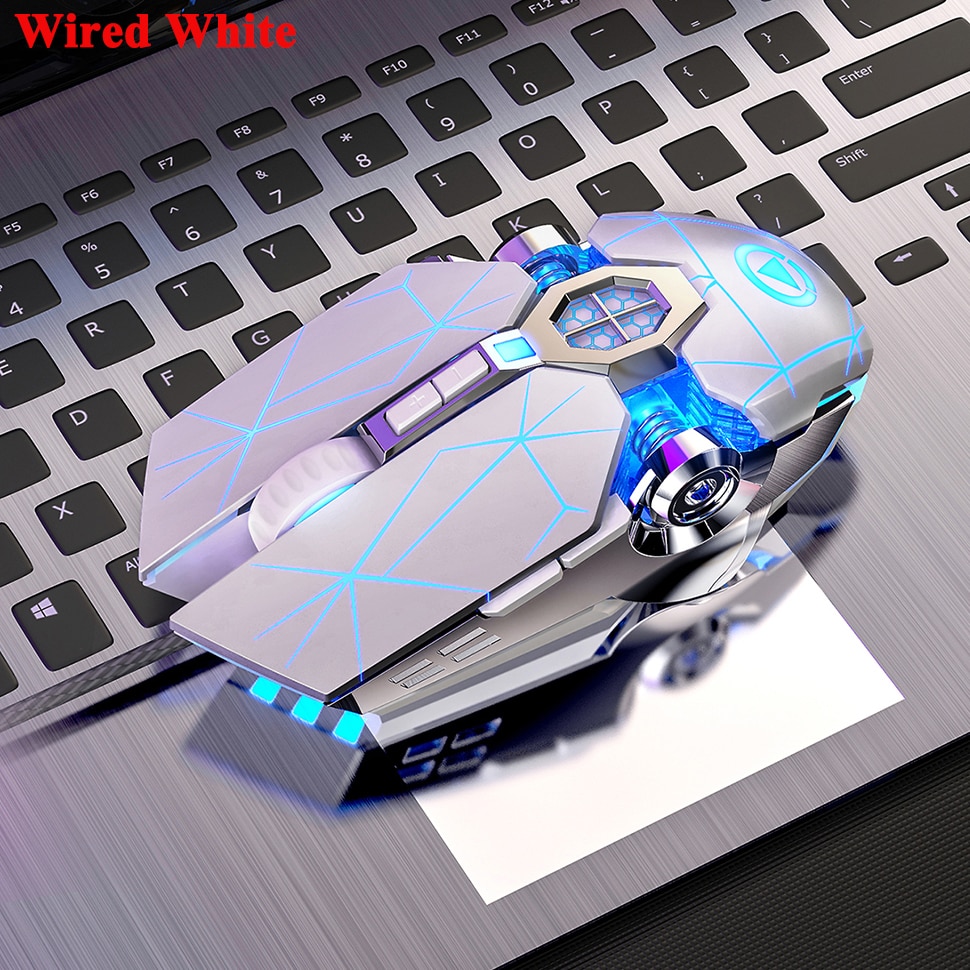 Redstorm  a7 gaming mus genopladelig trådløs lydløs led baggrundsbelyst optisk ergonomisk gaming mus til pc bærbar computer: Kablet hvid