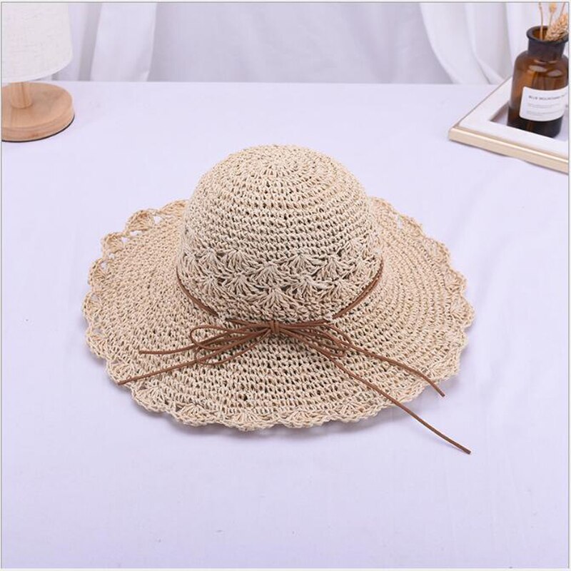 Ymsaid, sombrero redondo de verano para mujer, sombreros de paja de ala ancha tejidos a mano, gorras de Sol de para mujer, sombrero plegable de playa bohemio
