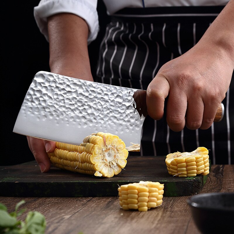 Traditional Handmade Forged Kitchen Knife Hammer Stainless Steel Chef's Chopper Cooking Knives Meat Slicer Butcher &amp; Case