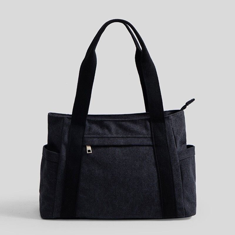 A4 Lege Vrouwelijke Schouder Canvas Tas Grote Vrouwen Canvas Tote Bag Met Rits China Mode Grote Stof Doek Tassen voor Vrouwen: black